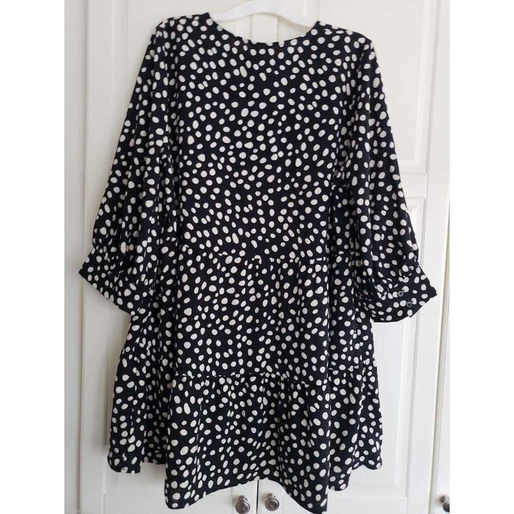 Who What Wear Pleated Mini Dress - Black Polka Dot - Womens XXL - NEW - Picture 6 of 7